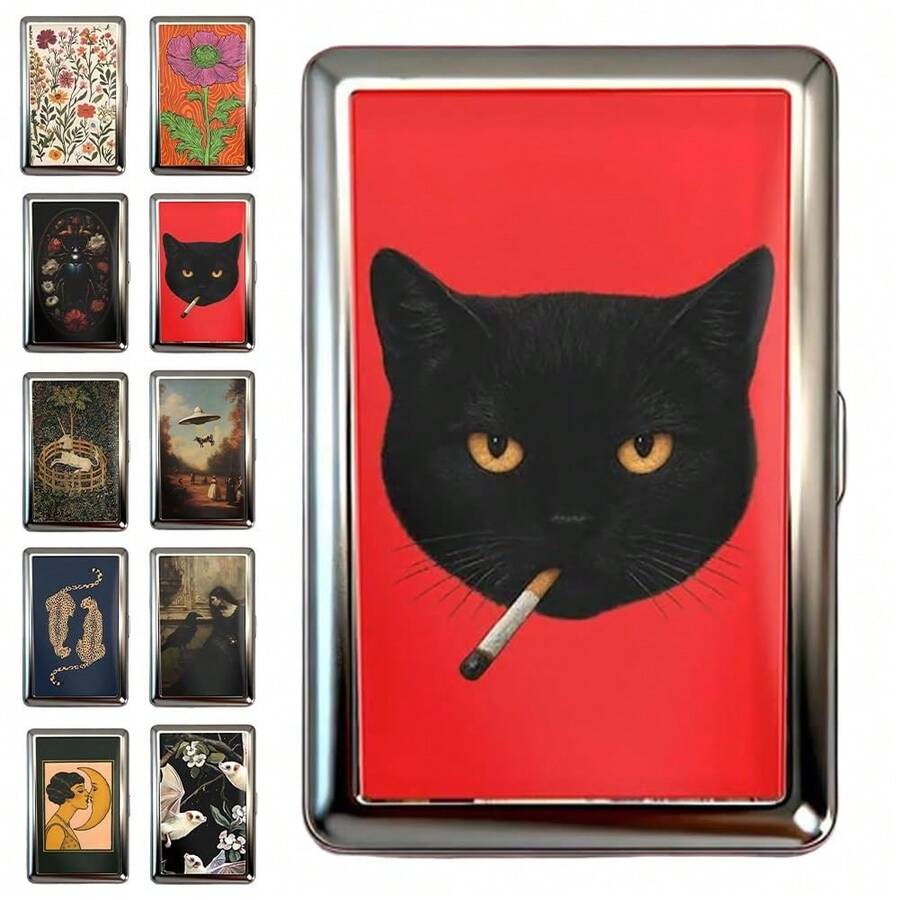 Vintage Multifunctional Metal Card Holder & Cigarette Case, Ultra-Thin Metal Wallet With Convenient Snap Closure, Cute Black Cat Clip-On Cigarette Case, Art Deco Style Card Box, Suitable For Credit Cards, Cash, ID & Business Cards - Multicolor - View 1