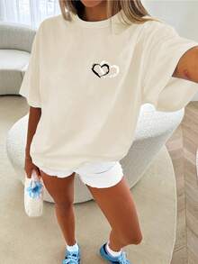 Camiseta de manga corta con cuello redondo y estampado divertido para mujer, estilo sencillo, ideal para fiestas, con estampado de animales y letras, transpirable, vintage, casual, estilo el - Caqui - Ver 1