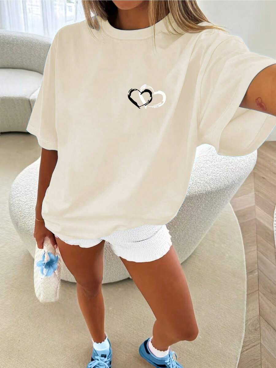 Camiseta de manga corta con cuello redondo y estampado divertido para mujer, estilo sencillo, ideal para fiestas, con estampado de animales y letras, transpirable, vintage, casual, estilo el - Caqui - Ver 1