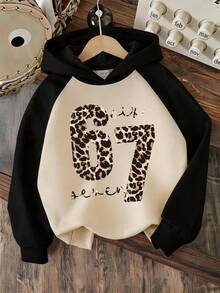 2pcs Set Tween Girls Hooded Sweatshirt & Leopard Print Flared Pants, Leopard Print "67" Pattern Hooded Sweatshirt + Leopard Print Flared Pants Set, Suitable For Autumn/Winter Daily Wear - Multicolor - View 5