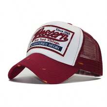 3D Embroidered WESTERN Mesh Wide Brim Baseball Cap Cotton Men's Patchwork Cross-Border Korean Style Retro - Multicolor - View 9
