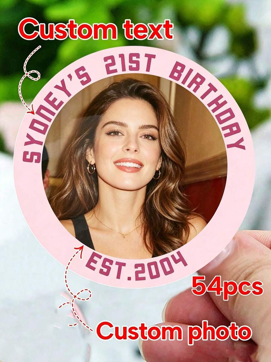 54/108/540 Custom Birthday Stickers, Personalized Labels, Customizable Thank-You Stickers, Customizable Text And Photo/Image Stickers, Multi-Purpose Stickers, Birthday Gifts, Logo Stickers, Suitable For Envelopes, Gift Boxes, Office Supplies, Etc. - Style a - View 1