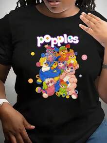Popples Cartoon Print Top. Elegant, Perfect For Parties. - 黑色 - 查看 1