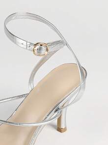 Escarpins à talons hauts aiguilles bout carré et ouvert pour femmes, argentés, polyvalents, confortables, élégants, style minimaliste féerique pour le trajet quotidien - Argent - Voir 3