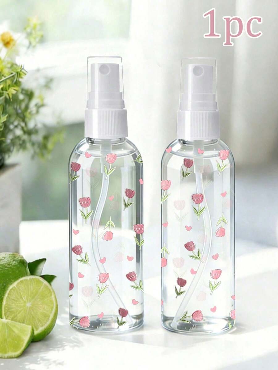 1pc Pink Tulip Pattern Spray Bottle - Reusable Portable Spray Bottle, Suitable For Essential Oils, Perfumes And Skincare Liquids, Suitable For Hair Salons, Kitchens, Bathrooms, Gardens, Suitable For Travel And Business, Mother's Day Gift, Spring Decoration, Travel Essentials (Pattern Randomly Cut) - Multicolor - View 1