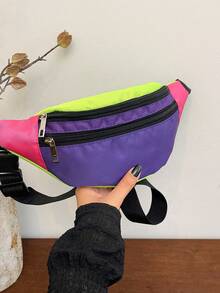Bolso de cintura/bandolera para mujer; diseño de bloques de color unisex; adecuado para ciclismo, senderismo, actividades al aire libre y fitness. - Multicolor - Ver 14