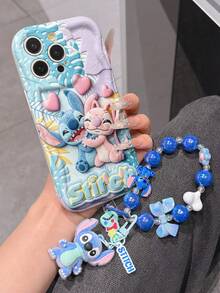 Disney Has Authorized, Phone Case - Chain Set, The Stitch Lilo & Stitch 3D Phone Case Plus A Silicone 3D Stitch Bracelet With Metallic Ring Removable Bracelet, Stitch And Angel Pattern, Compatible With Iphone17/16/15/14/13/12/11/XS/XR/X Plus Pro Max, A Stylish Cartoon Phone Case, The Perfect Gift Choice, Phone Protection, Durable Phone Cover, Great Gift For Friends And Family. - trắng - Xem 4