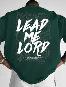 ¡Camiseta casual para hombre de estilo europeo y americano a la moda! Presenta el texto artístico de graffiti LEAD ME LORD junto con frases inspiradoras y elementos de fondo de graffiti im - Blanco - Ver 9