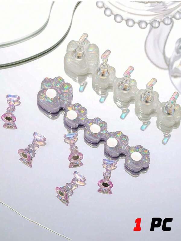 1 Set Aurora Holographic Cat Paw Magnetic Nail Polish Display Stand, Cute Shiny Pressure-Sensitive Nail Tip Holder, Strong Magnetic Acrylic Nail Practice Base, Suitable For Beginners, Nail Salons And Home Nail Art Training