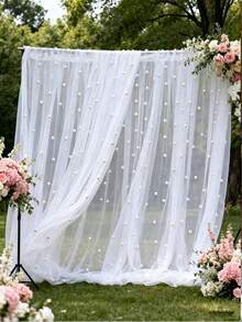 1pc Pearl White Mesh Fabric With Pearl Embellishments, Translucent Wedding Backdrop Curtain, Decorative For Wedding Dress, Wedding Party Decor, Photography Backdrop, Tablecloth, Table Runner, Banner, Gift Wrapping, Elegant Beaded Mesh Suitable For DIY Crafts, Ceremony Decor, Bridal Shower, Home Decor, Event Backdrop - White Pearl - View 4