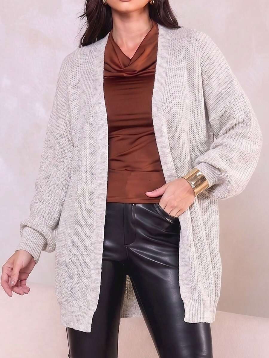 Women's Long Knitted Cardigan, Winter Fashion, Kimono Style - 自然的 - 查看 1