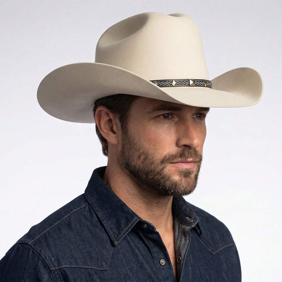 Men's Wide Brim Cowboy Style Hats - Beige - View 1