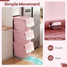 3 PCS Storage Bins On Wheels With Stay-Open Lid For Kitchen Bedroom Laundry Closet White + Gray/White + Natural/White + Pink - Pink - View 6