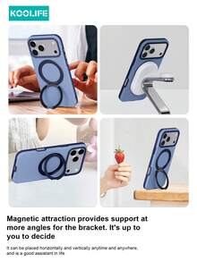 KOOLIFE 1pc 360° Rotatable Magnetic Stand Phone Case, Matte Light Blue Bicolor Design, MagSafe Compatible, Slim Anti-Scratch PC+TPU Case, Hands-Free Viewing Cover Compatible With Apple 17/17pro/17promax - Blue - View 2