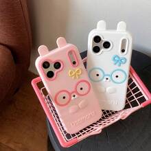 Kawaii 3D Pink Glasses Rabbit Soft Silicone Phone Case For 17 16 Plus 15 14 13 12 Pro Max Japanese Anime Shockproof Cover Shock-Proof Skin-Friendly Material - White - View 6