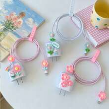花朵/咖啡/櫻桃圖案數據線保護套，適用於 Apple 18-20W 充電器，防刮防斷保護套 - 彩色 - 查看 2
