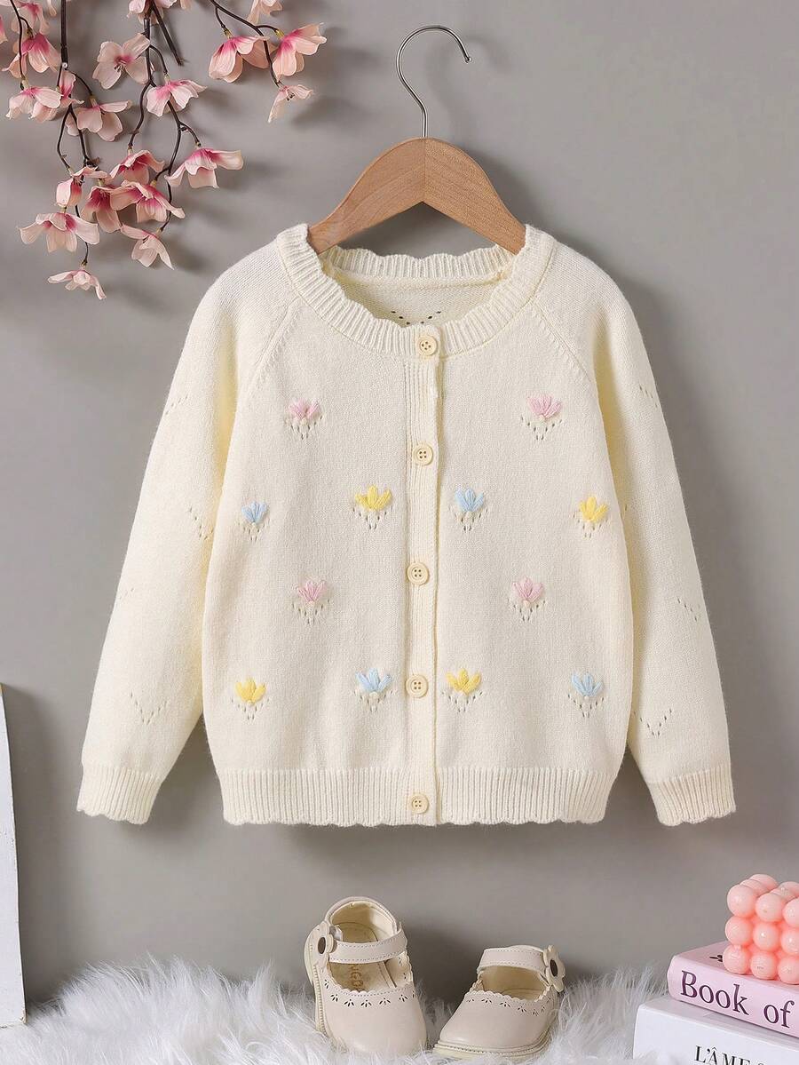 Young Girl Winter Raglan Long Sleeve Single-Breasted Casual Knit Cardigan - Apricot - View 1