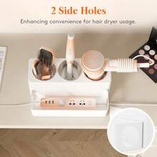 Lifewit Organizador de herramientas para el cabello, soporte removible para secador de pelo en la encimera, organizador de herramientas calientes de acrílico con 3 tazas de acero inoxidable para - Blanco - Ver 5