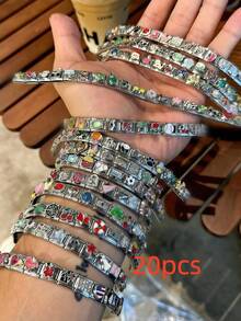 1/5/10/20/30/50pcs 12-Month Flower Series Stainless Steel Flower & Heart Italian Charm Bracelet Accessories, Fashionable Cute Detachable Bracelet Charms For Men & Women - Multicolor - View 9