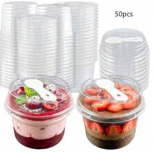 50pcs Transparent Dessert Cake Cups, Lightweight Ins Style Baking Packaging Boxes, Fresh Disposable Snack Containers, Transparent Material With Lid Design Sturdy And Deformation-Resistant, Suitable For Mousse Cakes, Fruit Bowls, Pudding Portioning And More, Simple Transparent Appearance With Refreshing Vibe, Essential Baking Packaging Supplies, Round Cup Shape Fits Most Dessert Sizes - Transparent - View 8