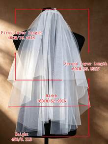 1pc Affordable Double Layer Short Tulle Veil, Bridal Wedding Engagement Proposal Bachelorette Party Head Veil, High Quality Soft Tulle - Multicolor - View 5