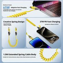 K-TOUCH Car Spring Data Cable, 4 In 1 Type C Super Fast Charging Cord, Retractable USB Charger For Vehicle - Pink - View 5
