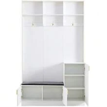 Hallway Set With Bench And Shoe Rack, Multifunctional Storage Bench With 3 Hanging Hooks And Open Storage Space, Rectangular Storage And Shelving Unit For Hallway, White, Dimensions: H200/W120/D40 Cm - 白色 - 查看 9
