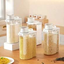 1 pièce Conteneur de stockage de grains scellé avec tasse à mesurer, distributeur alimentaire scellé en PP imperméable et anti-humidité, boîte de rangement multifonctionnelle pour la cuisine et le garde-manger, convient pour le riz, les grains, la farine, les noix, la nourriture pour chien, les haricots et autres produits secs ménagers - Multicolore - Voir 4