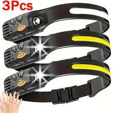 1/3PCS Linterna Frontal COB&LED Multimodo con Sensor Linterna Frontal para Deportes al Aire Libre Recargable Adecuada para Correr, Camping, Senderismo, Etc. Modelo Básico - Negro - Ver 7