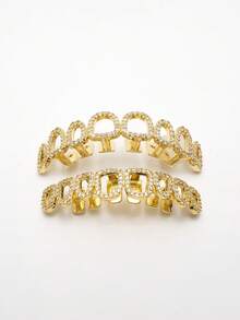 2pcs/Set European & American Hollow Full Rhinestone HIPHOP Grillz, Personalized Teeth Decoration For Halloween - Multicolor - View 5