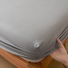 1pc Waterproof Fitted Sheet, Fashion Pattern Multiple Colors, Soft Breathable Mattress Protector, Suitable For Dormitory Bedroom Hotel Bedding, Pillowcase Not Included - Light Grey - View 5