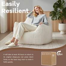 Giant Bean Bag Chairs For Adults,Lazy Bean Bag Sofa Chairs With Armrests Lounger Couch For Bedroom Living Room Reading - 白色 - 查看 7
