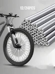 12/24PCS Colorful Bicycle Wheel Reflective Strips, Wheel Reflective Warning Strips, Night Riding Fire Wheel Spoke Reflective Strips, Cycling Gear, Fixed Gear Steel Wire Clip Strips - Multicolor - View 1