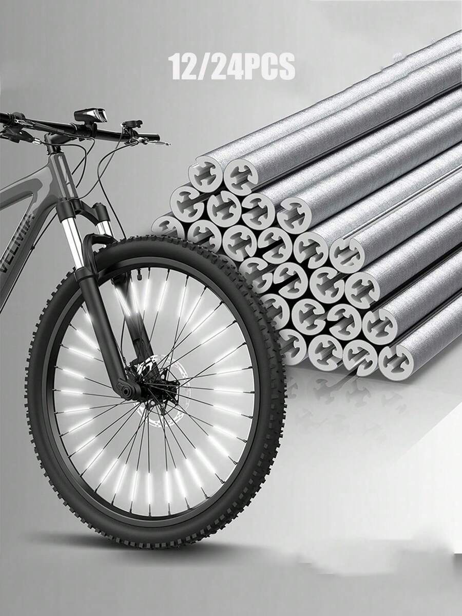 12/24PCS Colorful Bicycle Wheel Reflective Strips, Wheel Reflective Warning Strips, Night Riding Fire Wheel Spoke Reflective Strips, Cycling Gear, Fixed Gear Steel Wire Clip Strips - Multicolor - View 1