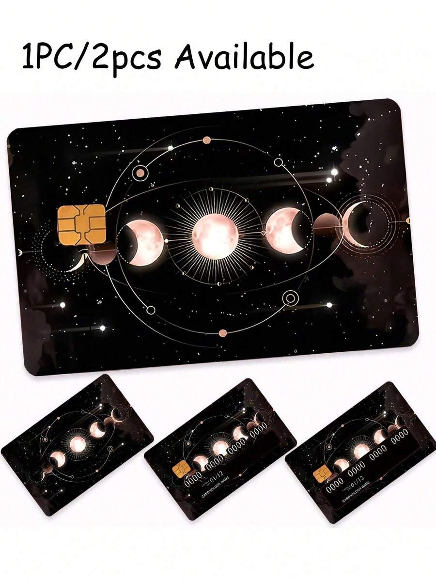 1/2pcs Nueva Película Adhesiva con Patrón de Sol & Luna para Tarjeta Bancaria, Tarjeta de Crédito, Tarjeta de Débito, Tarjeta de Transporte, Tarjeta de Habitación, Impermeable, Adecuada para Transporte, Llaves, Tarjetas de Crédito, Tarjetas de Débito, Etc., Protege Tarjetas Bancarias, Sin Burbujas, Alta Calidad, Adecuada para Tarjetas con Chip Pequeño (Estilo Aleatorio) - Multicolor - Ver 1
