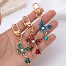 1pc Cute Animal Keychain Purple Butterfly Flower Crystal Key Ring Pendants For Handbag Mobile Phone Decoration Key Chains For Women Men Gifts Jewelry - Multicolor - View 5