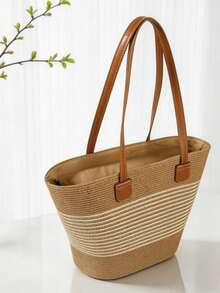 1pc Women's Bohemian Style Wide Brim Straw Hat And 1pc Woven Shoulder Bag Set, Elegant Sun Hat Beach Tote Bag, Suitable For Outdoor Leisure, Travel, Vacation - Hat and Bag Set - View 4