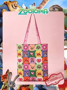 1 túi tote vải canvas in hình Zootopia bản quyền chính thức Disney, túi đeo vai nữ dung tích lớn, túi mua sắm tái sử dụng nhẹ, phù hợp cho học sinh, thanh thiếu niên, fan hoạt hình, lý tưởng cho đi làm hàng ngày, đi chợ, đưa đón con đi học, đi biển, tụ họp lễ tết, tựu trường - Nhiều màu - Xem 2