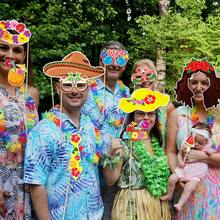 30件/組趣味夏威夷 Luau 派對拍照道具，熱帶夏季海灘 Tiki Aloha 自拍道具套裝，含花襯衫、烏克麗麗、草裙、火烈鳥、鳳梨、椰子杯，適用於生日、泳池、婚禮、單身女郎派對用品裝飾 - 多色 - 查看 10