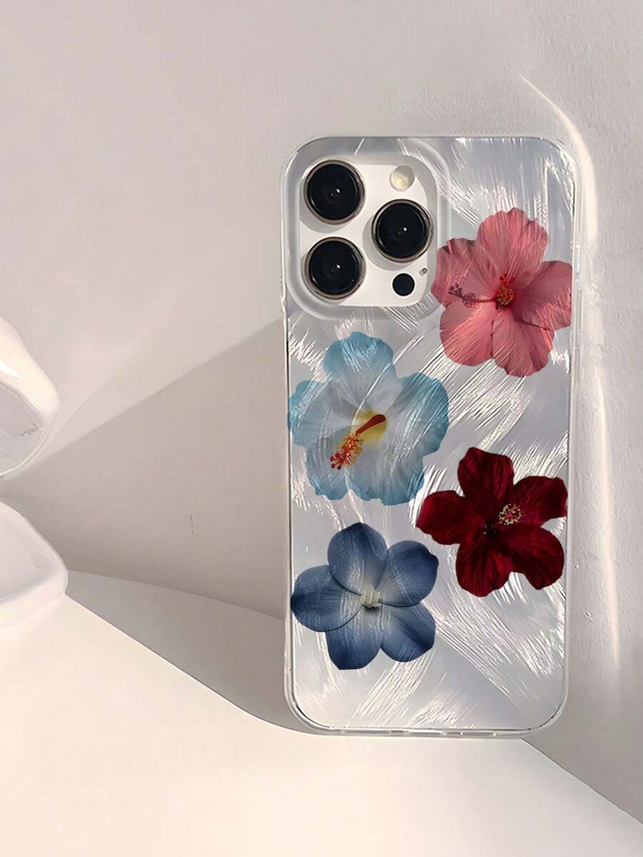 1個時尚個性化粉色花卉拼接花紋防水防指紋防刮透明IMD軟質亮面光滑手機殼 - 彩色 - 查看 1