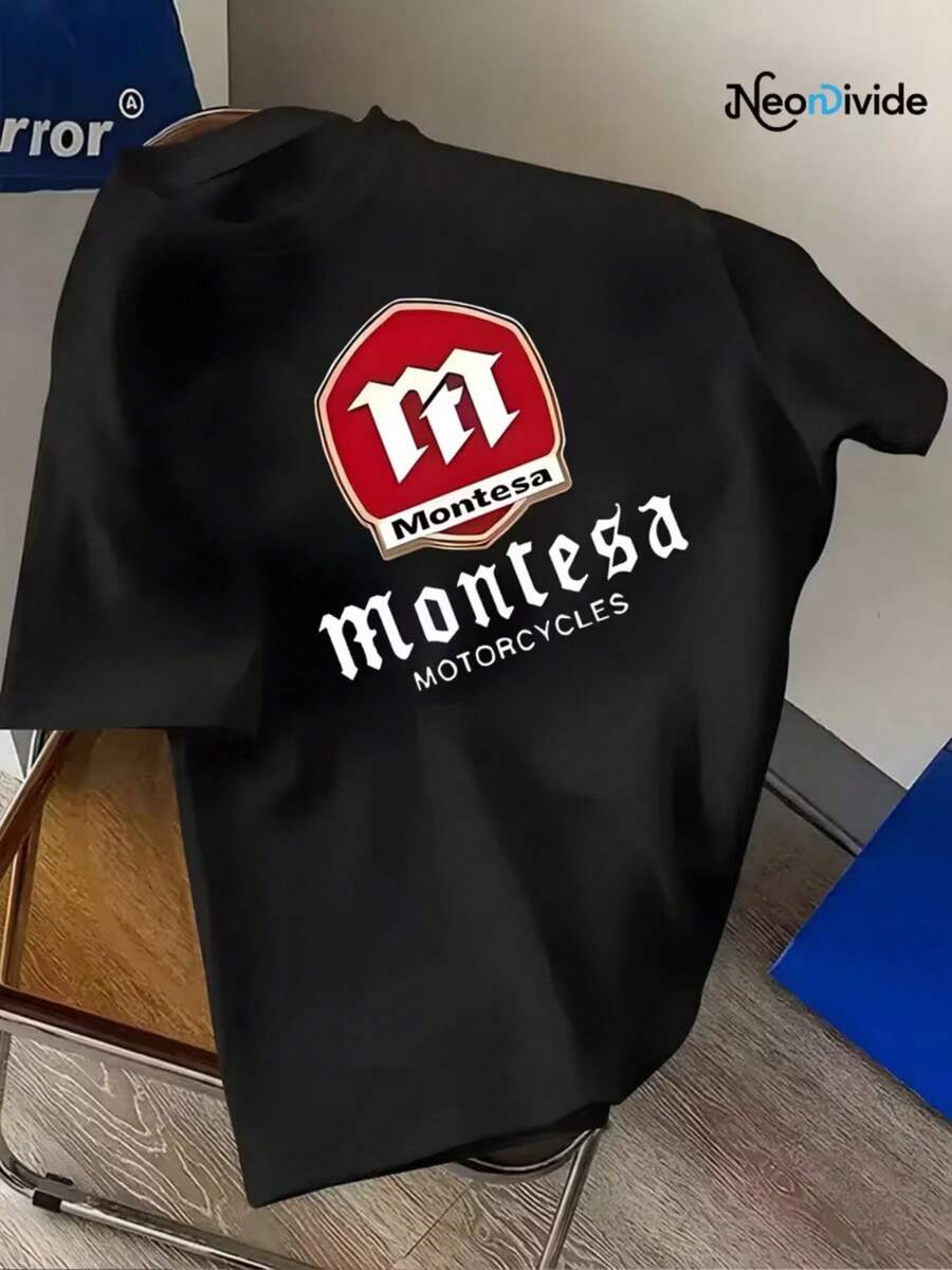 Camiseta masculina com o logotipo da Montesa Motorcycles - Design urbano estiloso, macia e respirável, 100% fibra de poliéster, estampa icônica, gola redonda, mangas curtas, camiseta de verão. - Preto - Ver 1