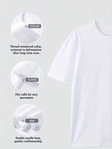 Men's T-Shirt Made Of 180g Cotton, Printed On Both Sides, Comfortable, Casual, Versatile And Fashionable, A Must-Have Short-Sleeved T-Shirt With A Round Neck For Men, As A Gift. - 白色 - 查看 5
