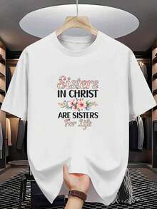 Camiseta de algodón para hombre Christian Sister con estampado floral de cita sobre fe y amistad, algodón de alta calidad, estampado exquisito, duradera, casual y a. - Blanco - Ver 2