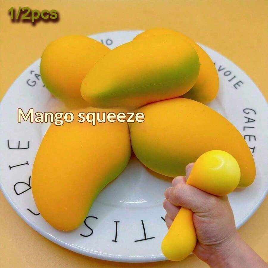 1pc Mango Squeeze Toy, Fruit Squeezing Toy, Stress Relief Squeeze Toy, Prank Toy, Decoration, Soft Texture, Sticky Feeling, Fun, Suitable For Holiday Gifts, Can Be Squeezed When Anxious - Multicolor - View 1
