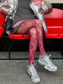 Women's Plus Size High Elasticity Floral Pattern Mesh Leggings, Gothic Style Lace Versatile Tight Tights, Y2K Black Transparent Stockings, Perfect Choice For Valentine's Day - Burgundy - View 7