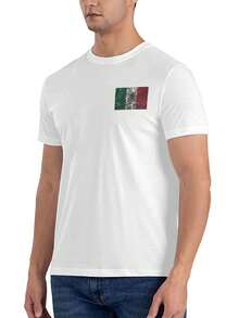 Camiseta de manga corta con cuello redondo para hombre, estilo seda, con la bandera de México (talla S), de mezcla de algodón informal. - Blanco - Ver 5