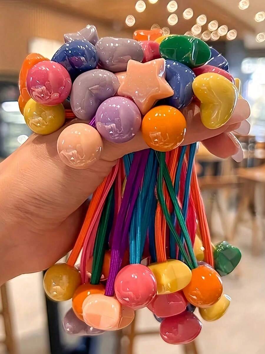 1/6/12Pcs Cute Colorful Hair Scrunchies Set, Including Vibrant Orange, Dreamy Purple, Fresh Green, Etc. Versatile Styles With Stars, Balls, Hearts