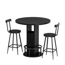 Conjunto de mesa e banquetas de bar com 3 peças: mesa redonda de 80 cm com duas banquetas, mesa de jantar de madeira com apoio para os pés em formato de anel de metal. Adequado para salas de jantar, cafés, bares, salas de estar, etc. Cor: Nogueira. - Preto - Ver 1