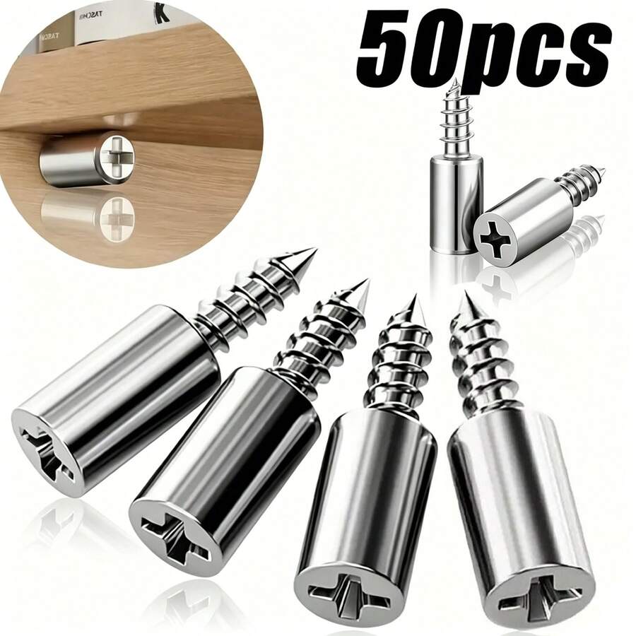 Self-Tapping Screw Shelf Pin Combination Kit, 50pcs Metal Shelf Pins, Suitable For Wooden Cabinets, Bookshelves, Storage Racks, Wardrobes And Partition Fixtures, Home Decor Hardware - Screw - View 1