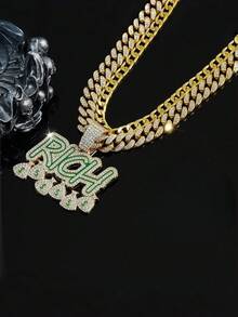 Unisex Hip Hop Cuban Chain Fashion Rhinestone English RICH Dollar Sign Pendant Necklace, Best Gift For Friends And Family - Multicolor 4 - View 8
